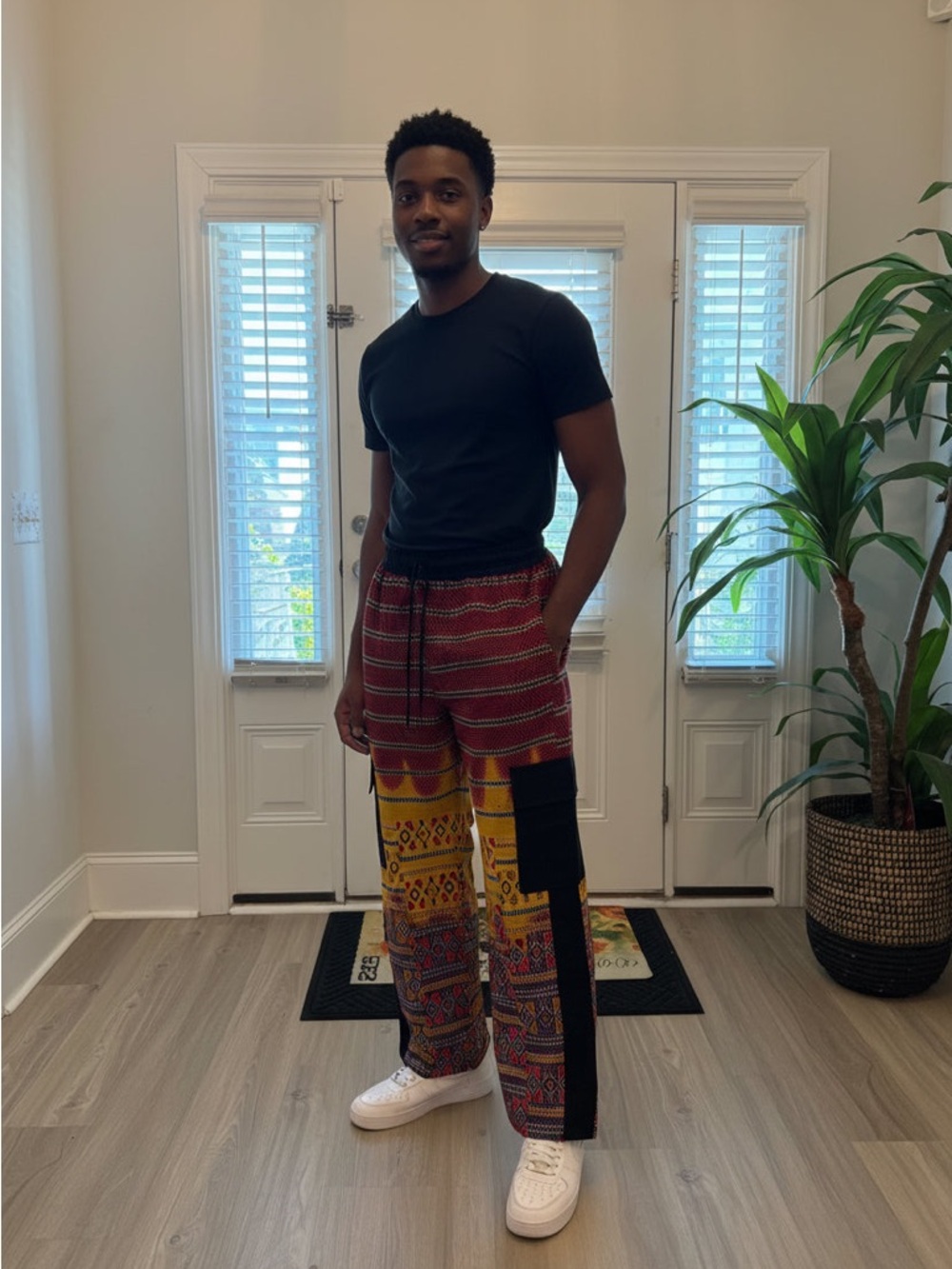 Men's Multicolor African Print Cargo Drawstring Pants